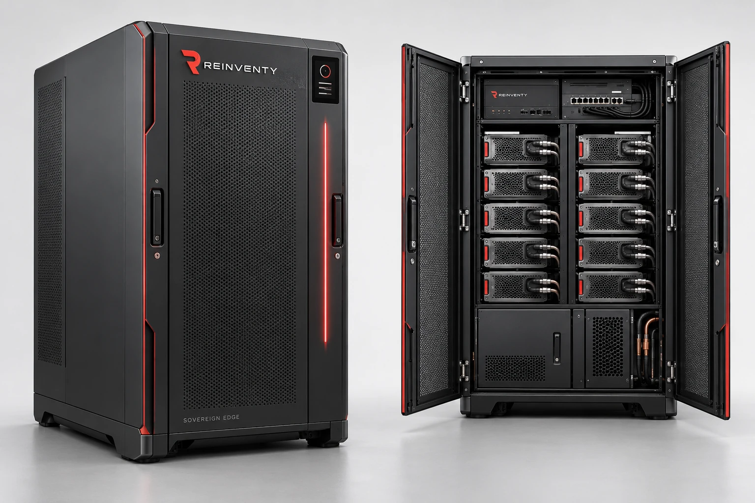Reinventy industrial micro data center concept: closed cabinet and open internal architecture.